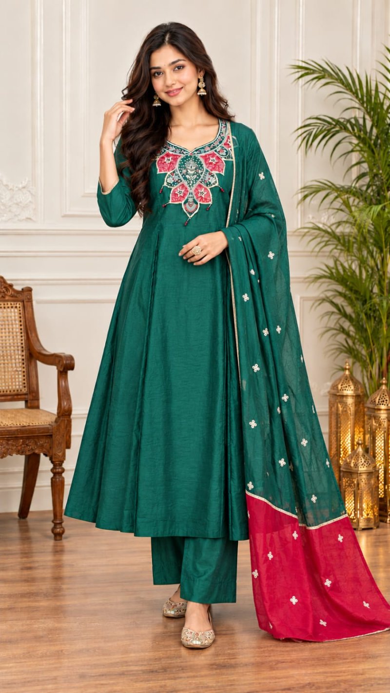 D 1373 By Afsana Russian Silk Anarakali Suits